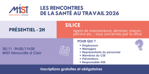 RST 2026 : Silice (présentiel) - 30/11/2026 - de 09h30 à 11h30 - MIST Hérouville Saint-Clair - Évènements de MIST Normandie RST 2026 : Silice (présentiel) - 30/11/2026 - de 09h30 à 11h30 - MIST Hérouville Saint-Clair - Évènements de MIST Normandie